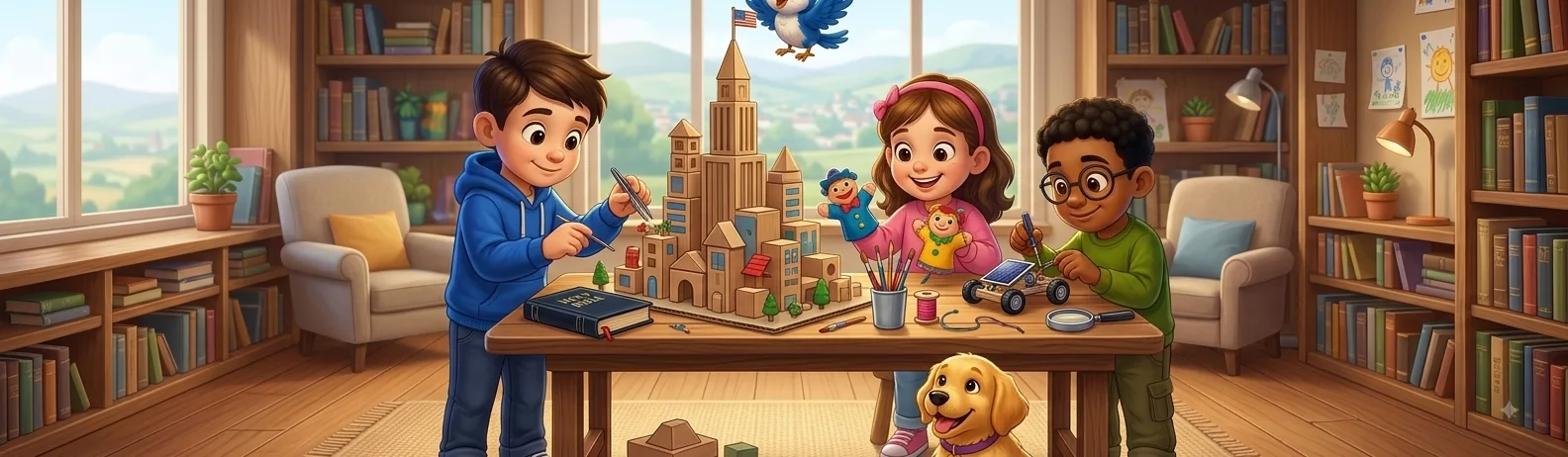 Children building, making, and tinkering together at a table